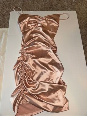 Satin Ruched Slip Dress in Blush